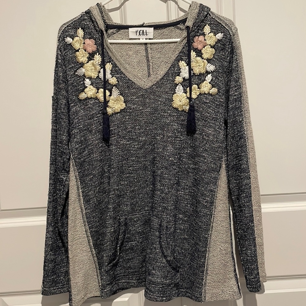 Hooded Sweater with Flower Detail